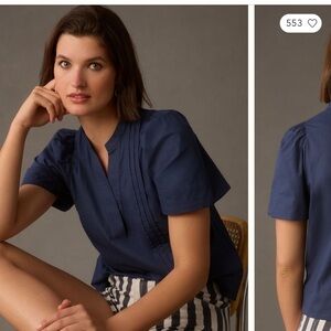 Anthropologie Maeve Poplin Pintuck Blouse
